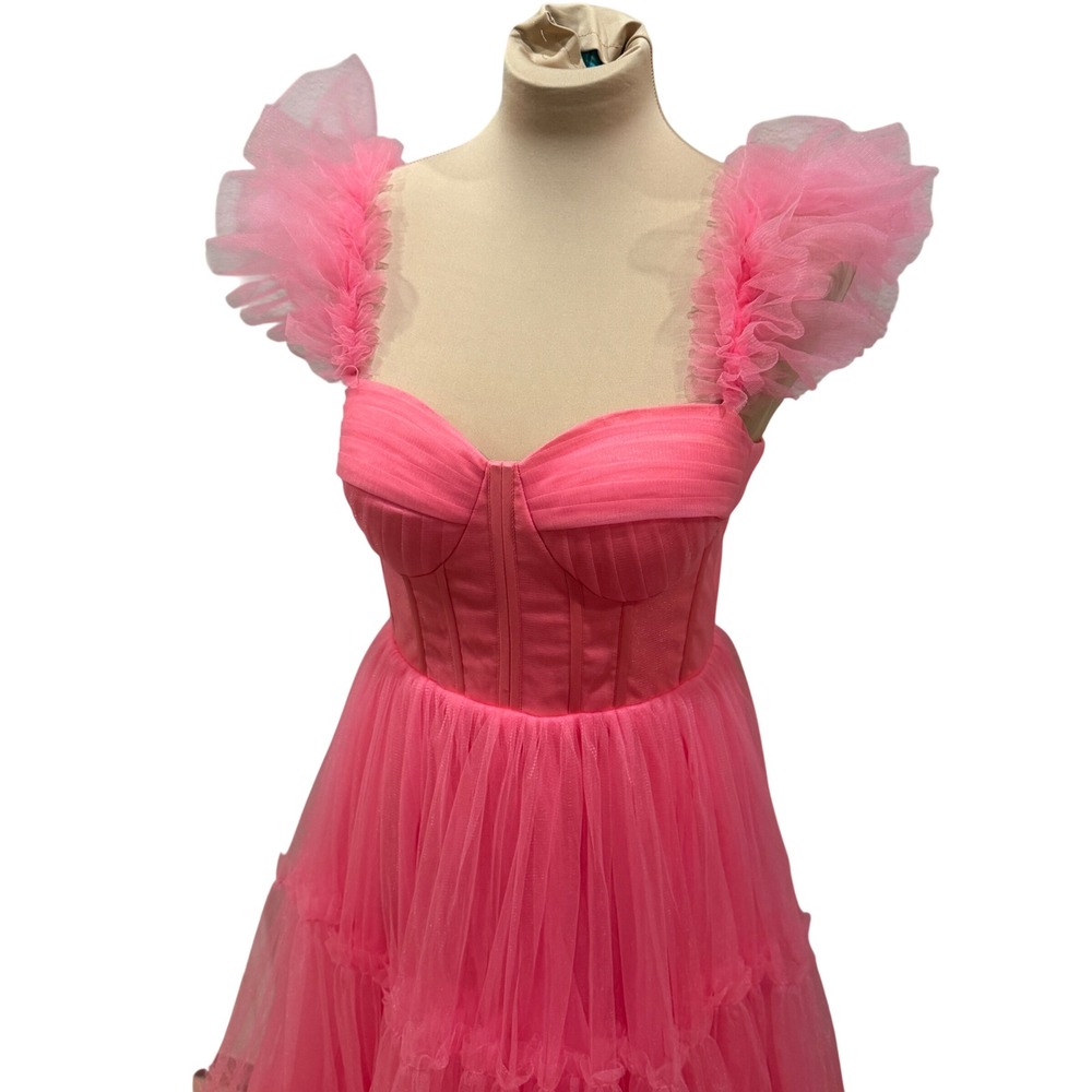 Ava Gowns Pink Tulle Corset Midi Dress Ruffle Laces Fairy Prom Sz S (estimated) - Picture 3 of 10